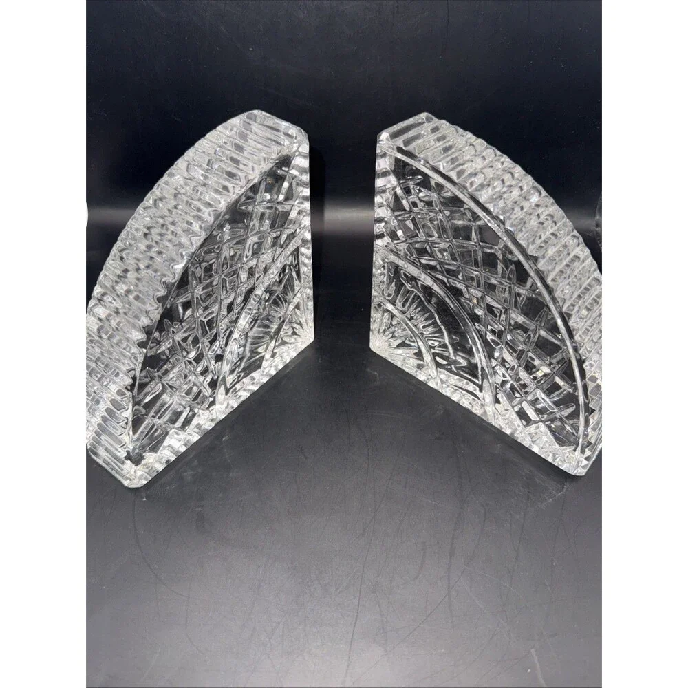 ILLUSIONS BY SAMOBOR 24% FULL LEAD HANDCUT HANDBLOWN FAN SHAPED CRYSTAL BOOKENDS - Picture 3 of 6